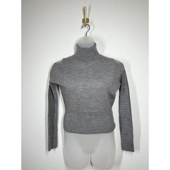 Vince Small S Cold Shoulder Wool Turtleneck Sweater Gray Thin Knit - Picture 1 of 9
